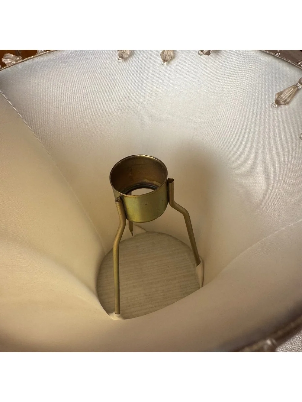 Vintage Beaded Bell Lamp Shade Champagne Satin Fabric Chandelier Style 7”